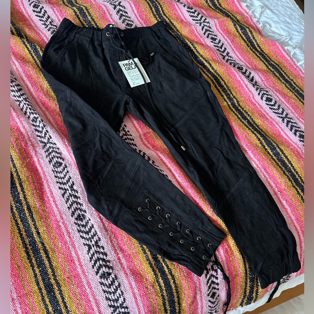 Pam&Gela suede high rise  jogger NEW WITH TAGS SMALL lace up